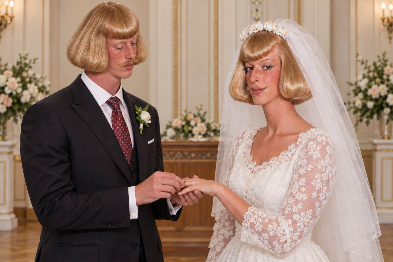 Jean Phil placing a wedding ring on JEANWIFE during their ceremony